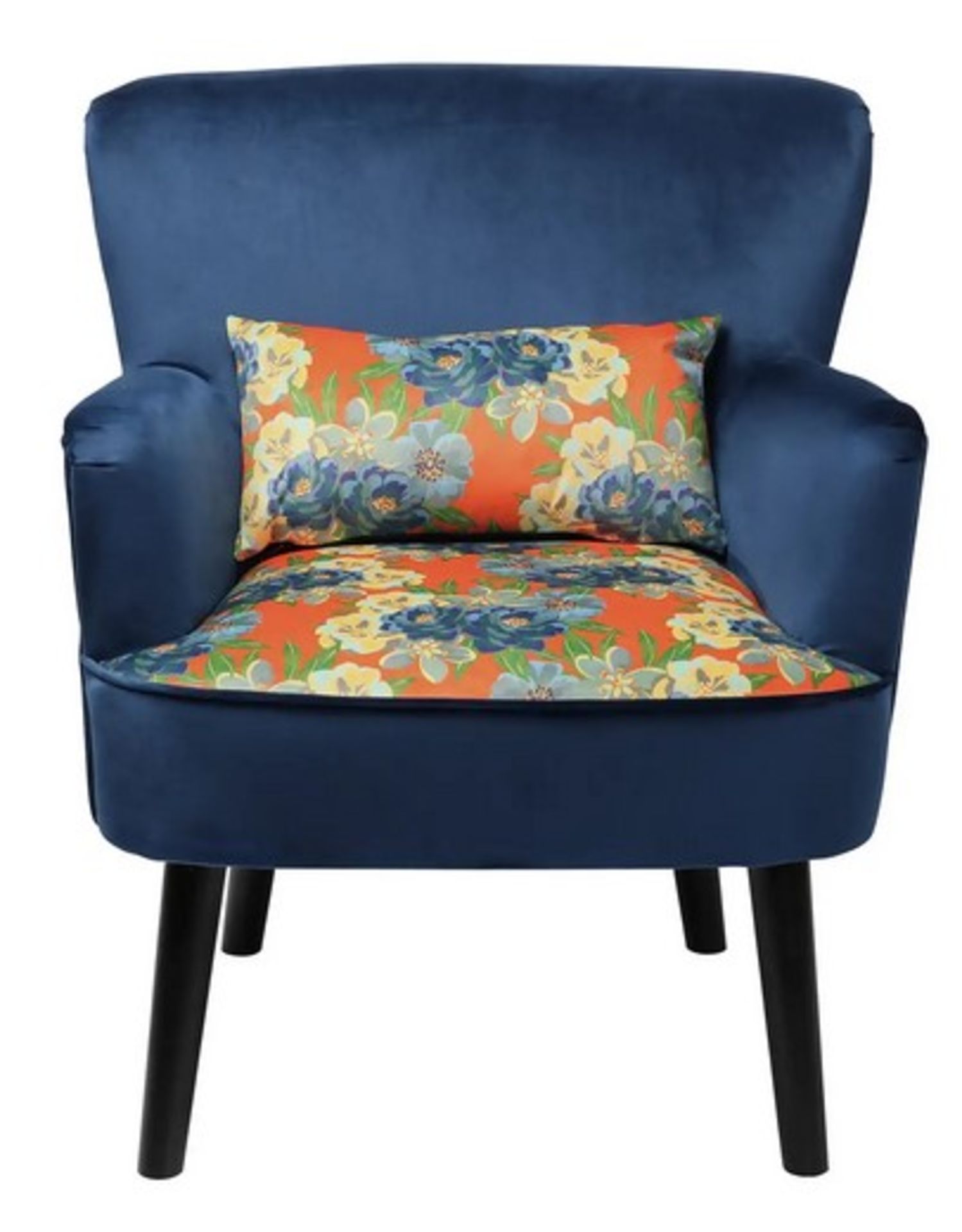 (26/R3/P) RRP £140. Flora Print Seat Chair. Velvet Chair With Floral Print Pattern Seat. Bolster... - Image 3 of 5