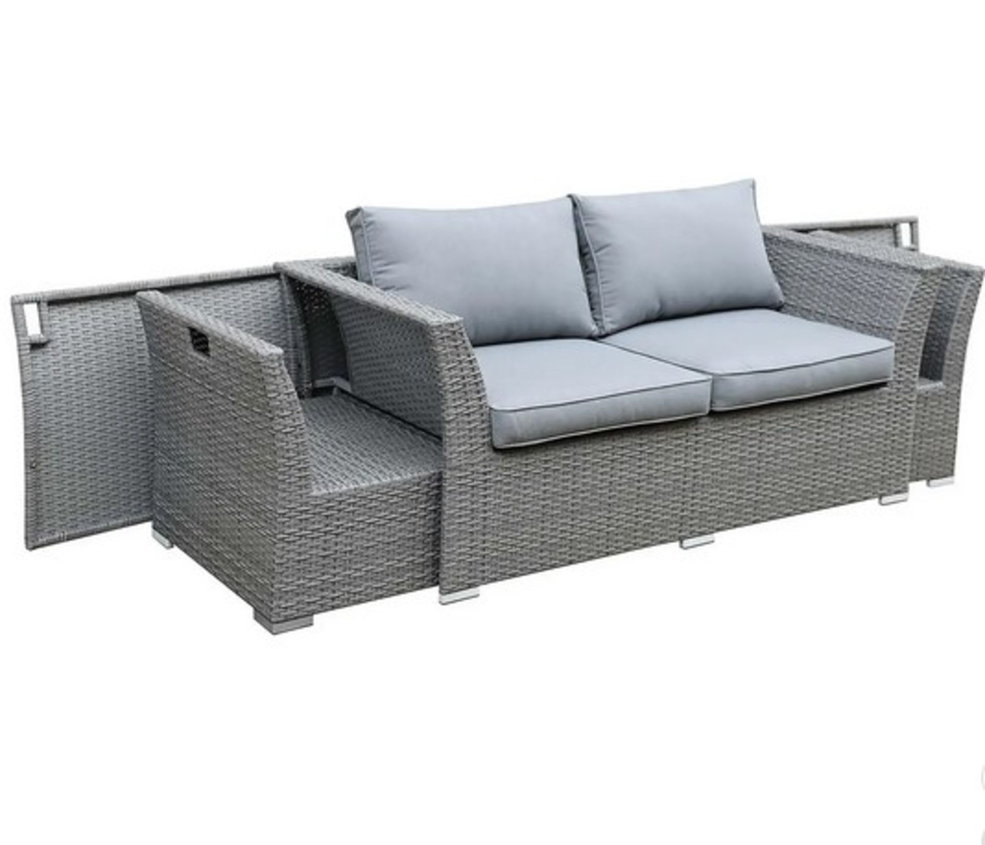 (4/R3/P) RRP £800. Bambrick 6 Seater Grey Rattan Garden Sofa Set. Hand Woven Rattan Effect. Easy... - Image 3 of 11
