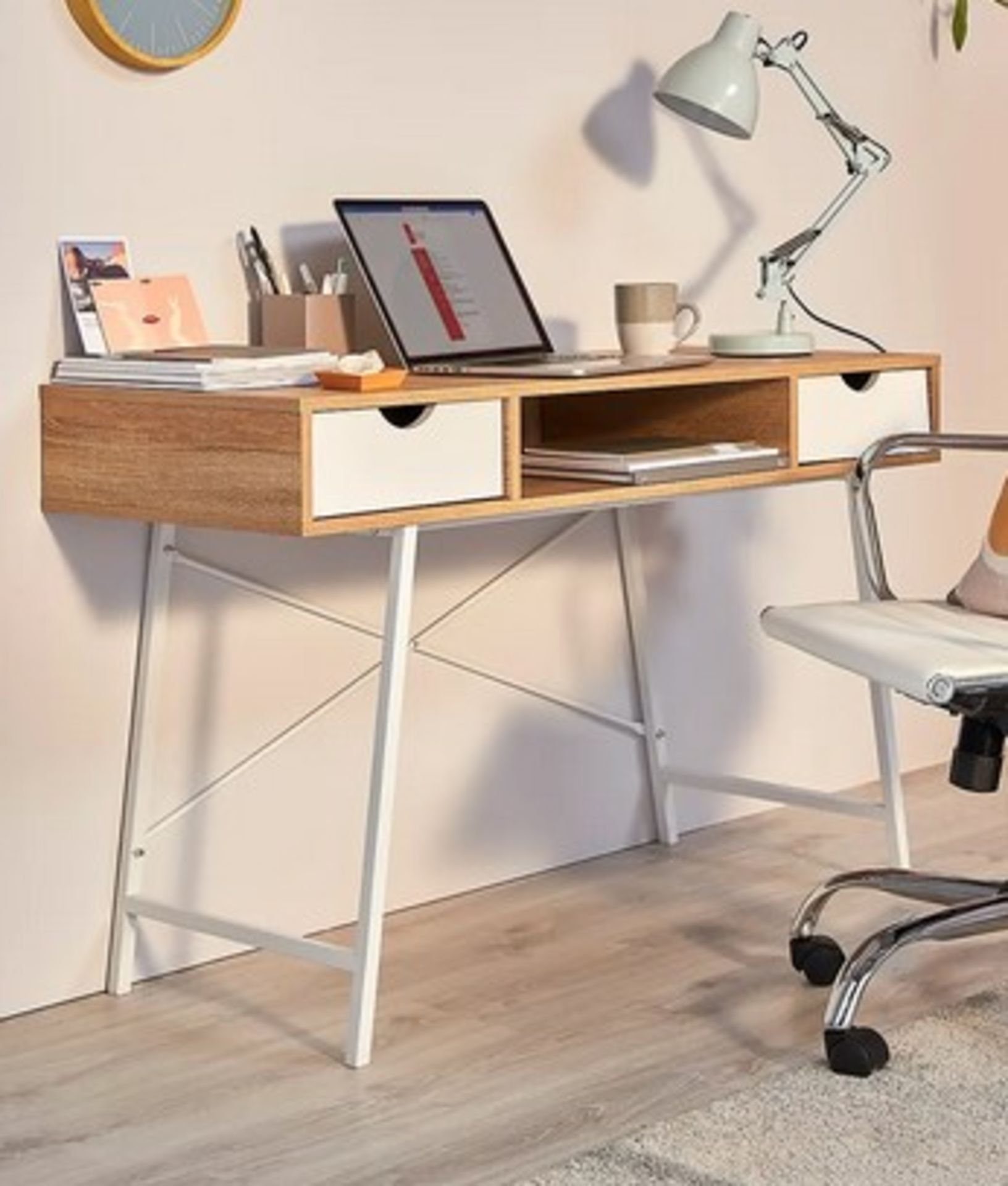 (60/2J) Lot RRP £120. 2x Donna Desk With White Drawers RRP £60 Each. Wood Effect Desk Top. White... - Image 5 of 6