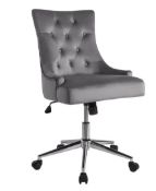(25/R3/P) RRP £150. Cressida Office Chair. Grey Velvet Cover With Scoop Back Detailing. Chrome Ba...