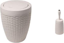 Addis Faux Rattan Round Bathroom Bin with Swing lid, 5 litre with Toilet Brush. RRP £24.99 - GRAD...