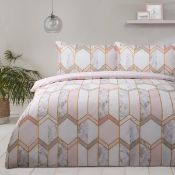 Sleepdown Geometric Metallic Marble Blush Pink Reversible Duvet Set - Double. RRP £36.99 - GRADE...