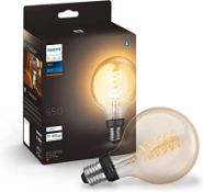 Philips Hue White Filament Regular Globe LED Smart Light Bulb 1 Pack. RRP £29.99 - GRADE U