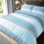 Sleepdown Banded Stripe Teal Reversible Soft Duvet Bedding Set, Double. RRP £24.99 - GRADE U