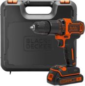 BLACK+DECKER 18 V Cordless Hammer Drill 2-Gear with Battery and Kitbox. RRP £89.99 - GRADE U
