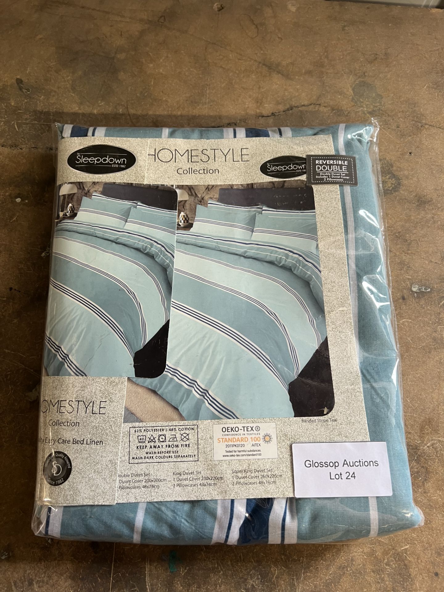 Sleepdown Banded Stripe Teal Reversible Soft Duvet Bedding Set, Double. RRP £24.99 - GRADE U - Image 2 of 2
