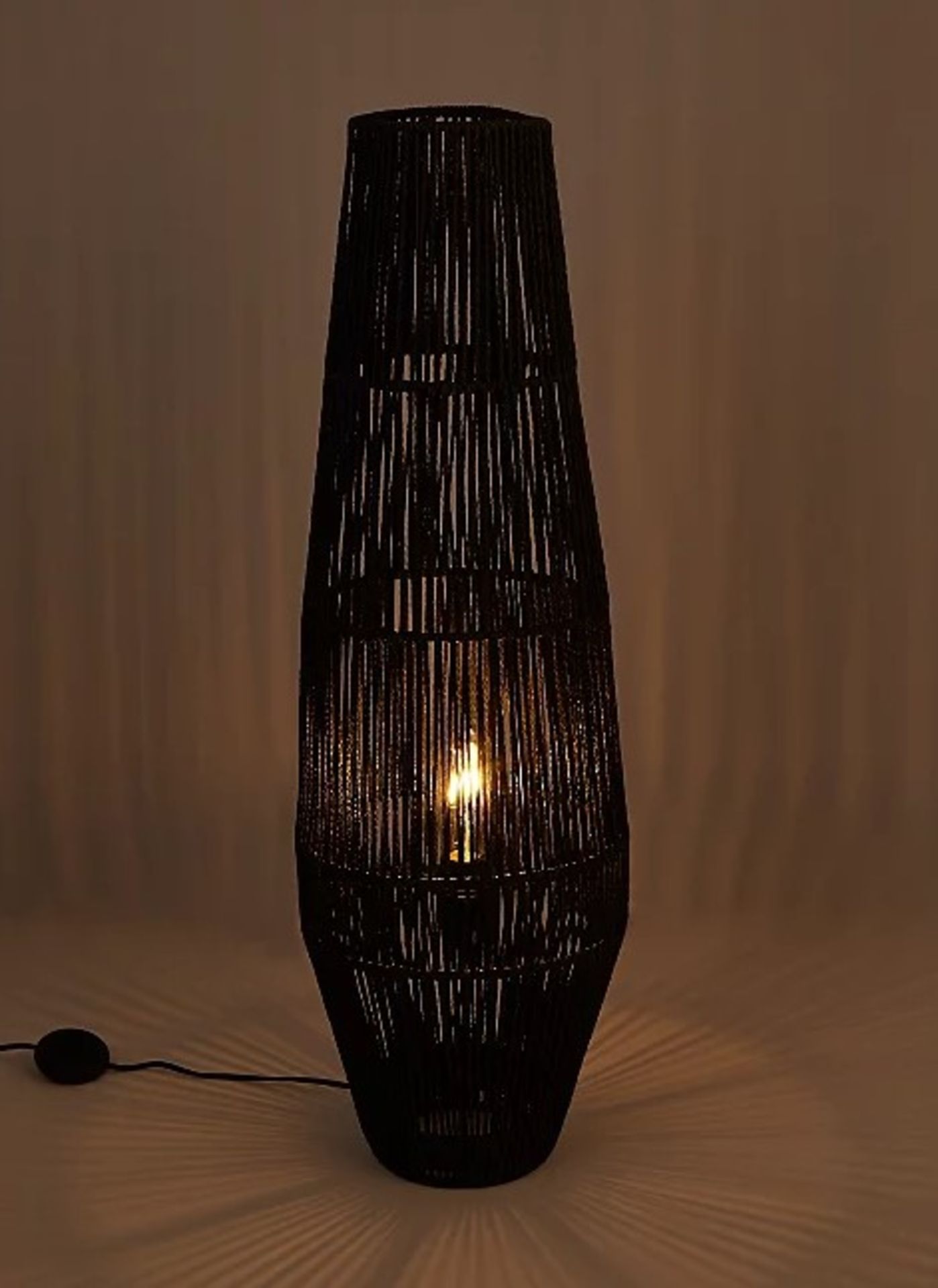 (58/7I) Lot RRP £145 – 2x Lighting Items. 1x Rattan Floor Lamp Black RRP £70. 1x Natural Wicker F...