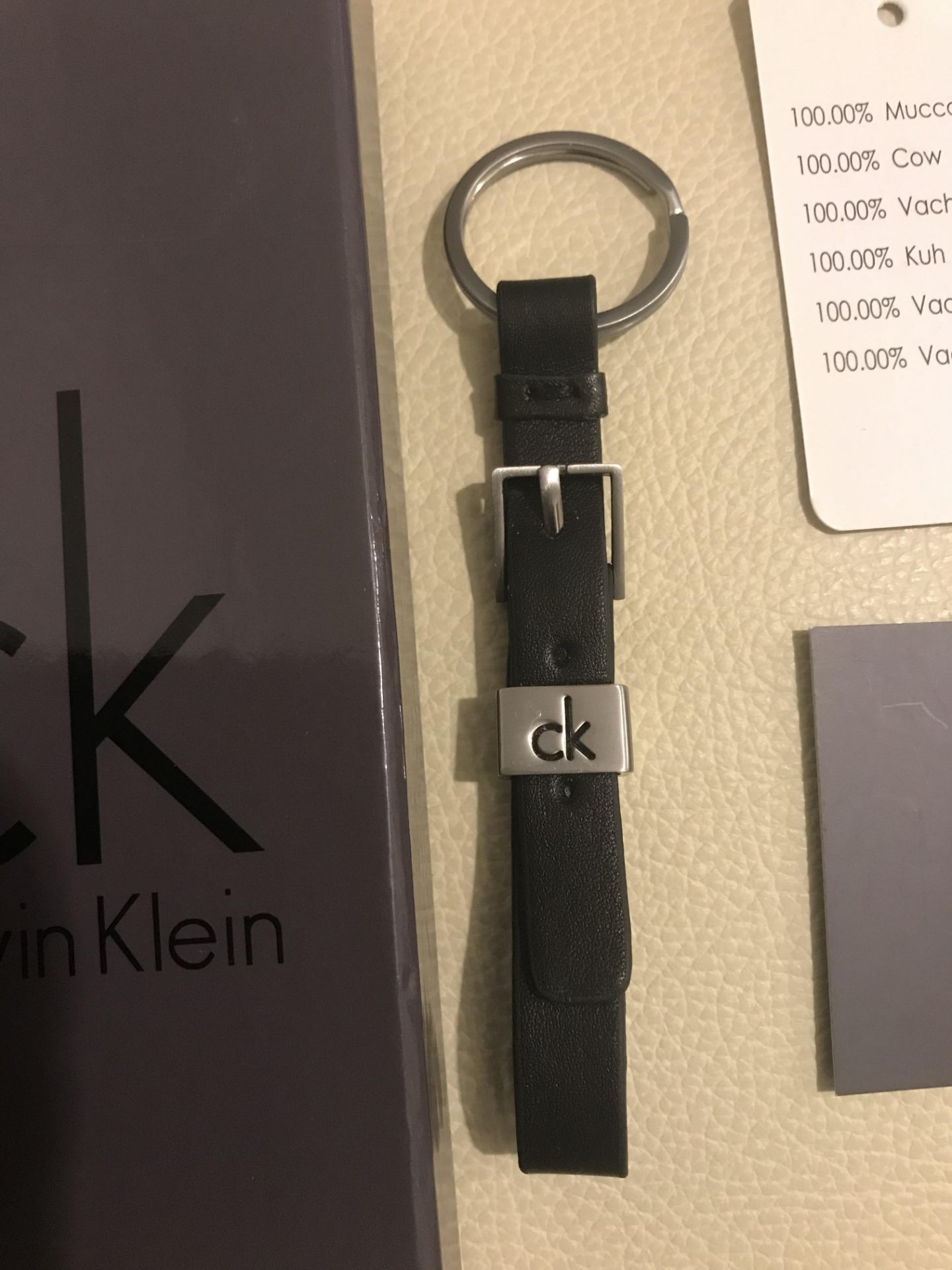 Calvin Klein Black Leather and Metal Keyring - Image 3 of 7