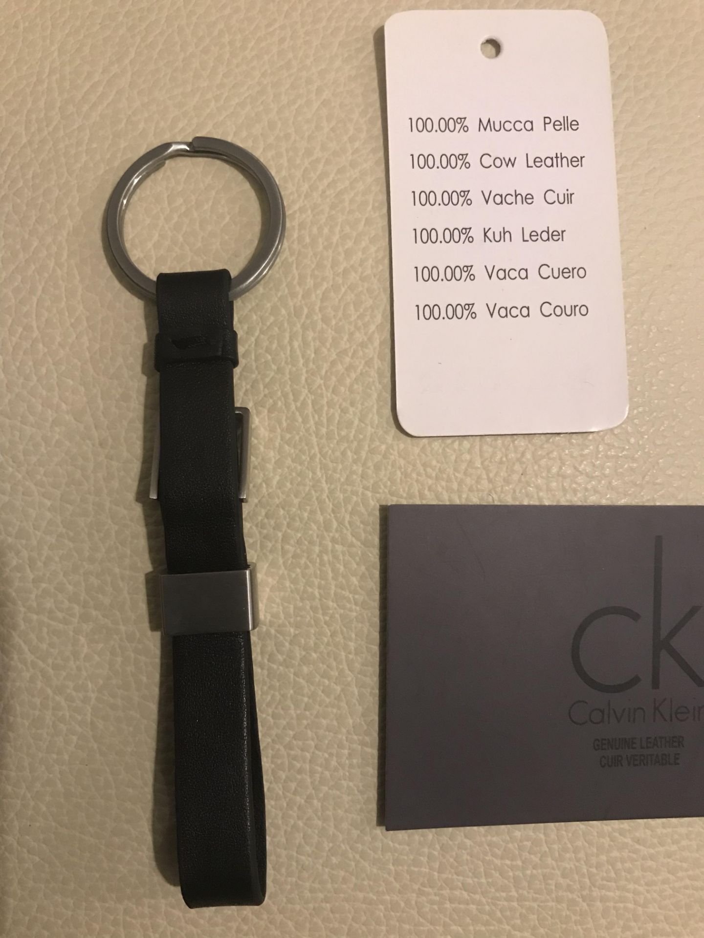 Calvin Klein Black Leather and Metal Keyring - Image 2 of 7