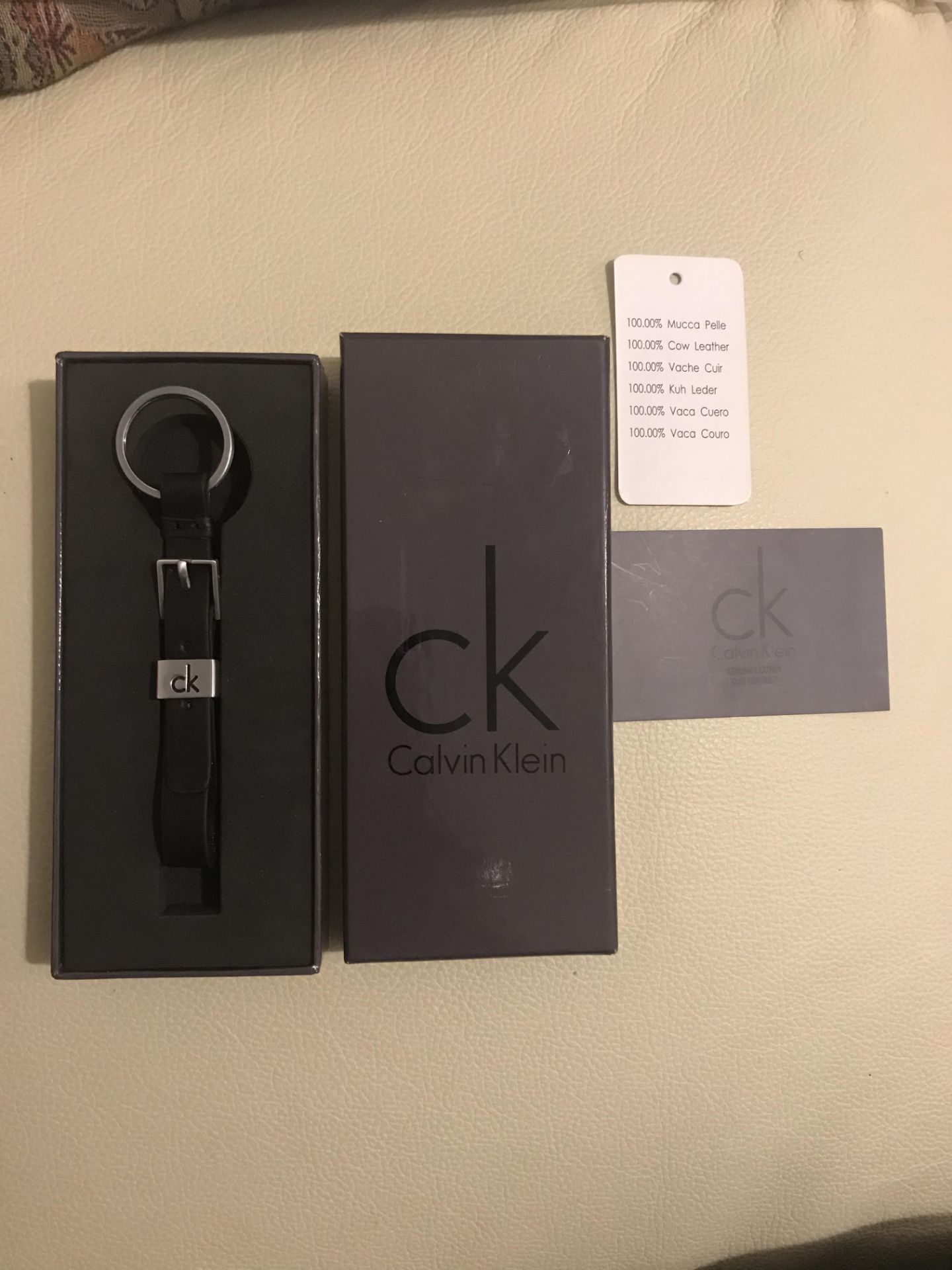 Calvin Klein Black Leather and Metal Keyring - Image 7 of 7