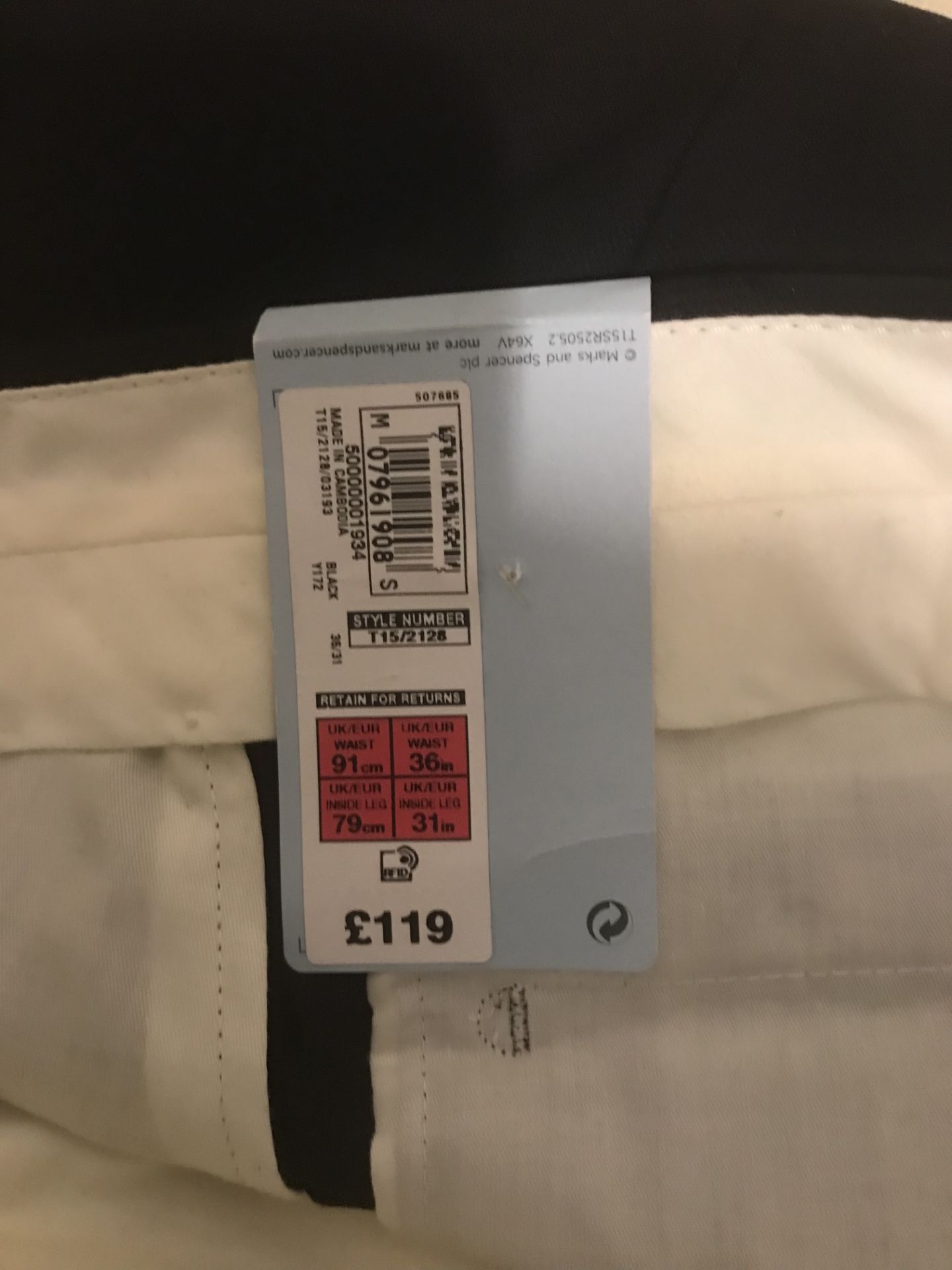 M&S Saville Row inspired Black Wool Trousers RRP £119 - Image 4 of 6