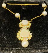Beautiful 25ct Australian opal Necklace w 52ct South sea Pearls and 18k gold
