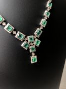 Beautiful Natural Diamond and Emerald Necklace with 18k white gold