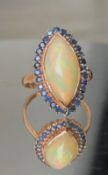 Beautiful Natural Opal Ring with Natural Blue Sapphire and 18k Gold
