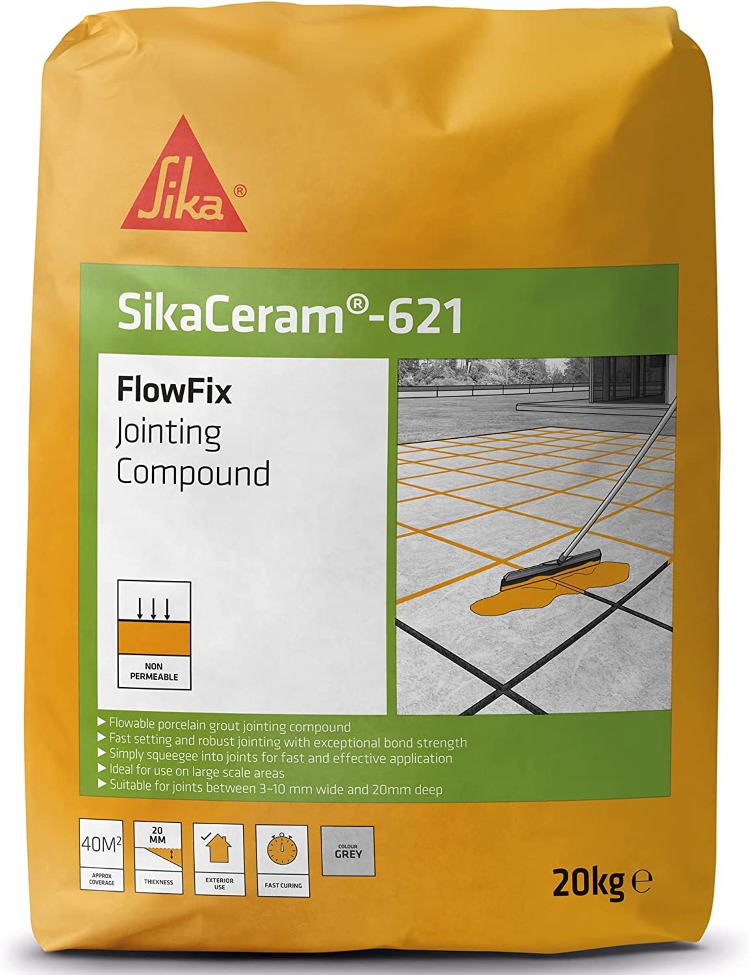 10 x 20 Kilo Sika Sikaceram-621 Flowfix Porcelain Jointing Compound 20Kg Light Grey