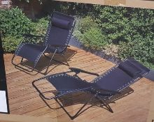 (45/5A) RRP £80. Black Folding Zero Gravity Sun Lounger Pack of 2. Multi-Adjustable Back And Foot...