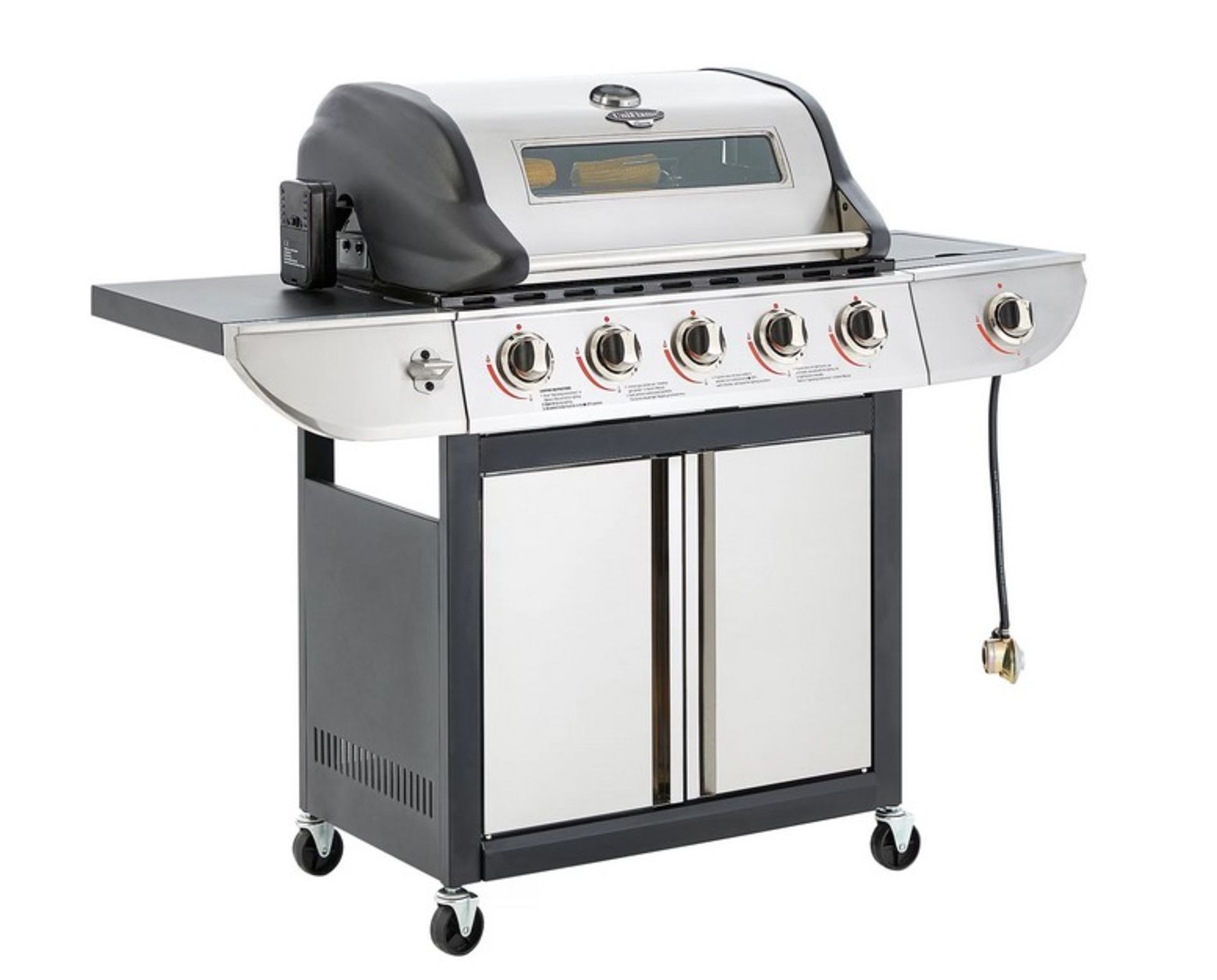 (1/P) RRP £299. Uniflame Classic 5 Burner BBQ With Glass Window, Gas Grill & Side Burner. Built i...