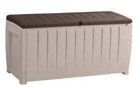 (70/Mez) RRP £79. Keter Novel Plastic Outdoor Garden Storage Box 340L Beige/ Brown. Elegant & Con...