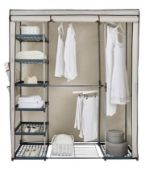 (90/Mez/R1D) RRP £79. Covered Triple Wardrobe with Storage Cream. Made From Powder Coated Steel T...