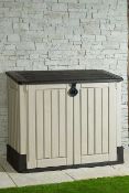 (30/Mez) RRP £129. Keter Store It Out Midi 845L Outdoor Storage Chest Beige. Lockable. Front Or T...