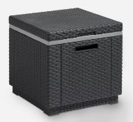 (99/Mez/R1G) RRP £50. Keter Ice Cube Rattan Effect Cool Box. 40L Cooler Capacity. Stylish Cube De...