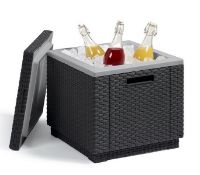 (98/Mez/R1G) RRP £50. Keter Ice Cube Rattan Effect Cool Box. 40L Cooler Capacity. Stylish Cube De...