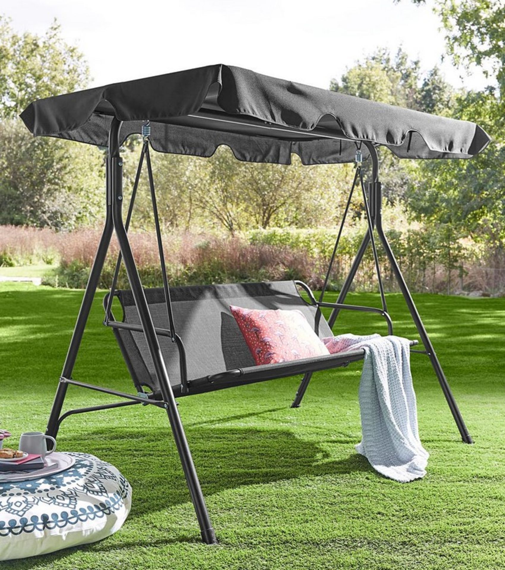 (24/Mez) RRP £139. Porto 3 Seater Swing Charcoal. Heat Resistant Seating. Long Lasting Finish. Di... - Image 4 of 5