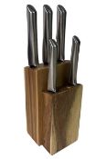 5 Piece Stainless Steel Acacia Wood Knife Block