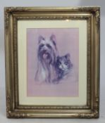 "Best Friends" Cat & Dog Print Set in Silver Frame