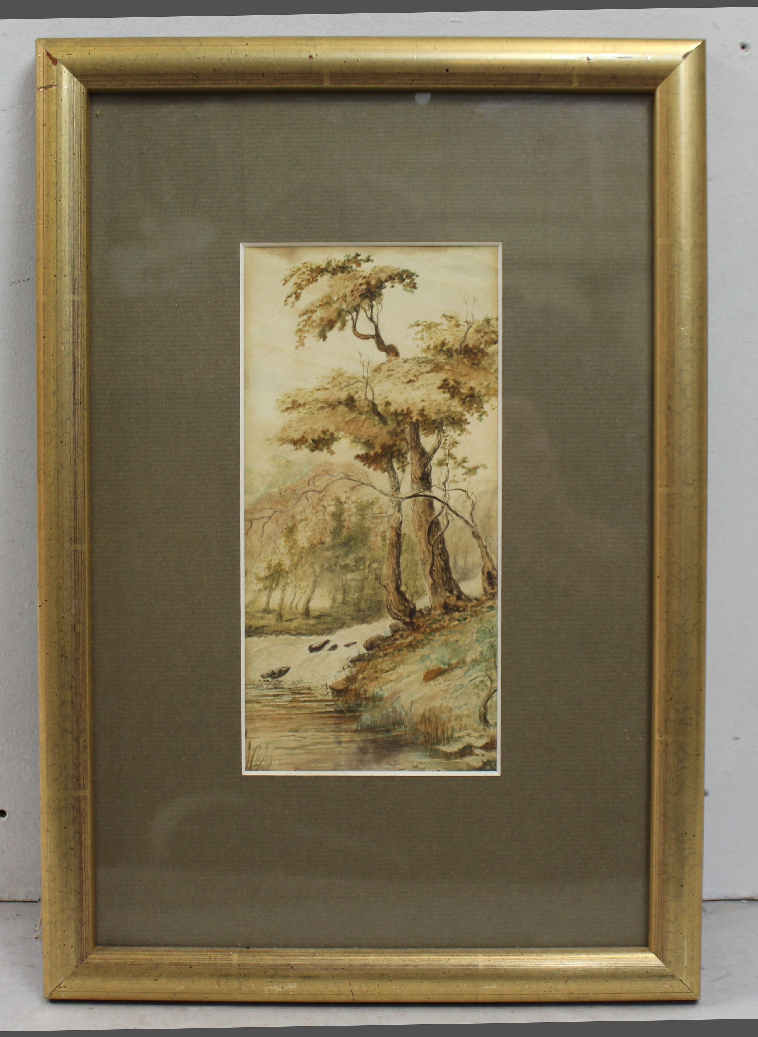 Early 20th c. Watercolour Tree by River Bank - Image 3 of 3