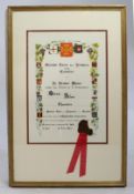 French Chevalier Certifcate Impressed Wax Seal Framed