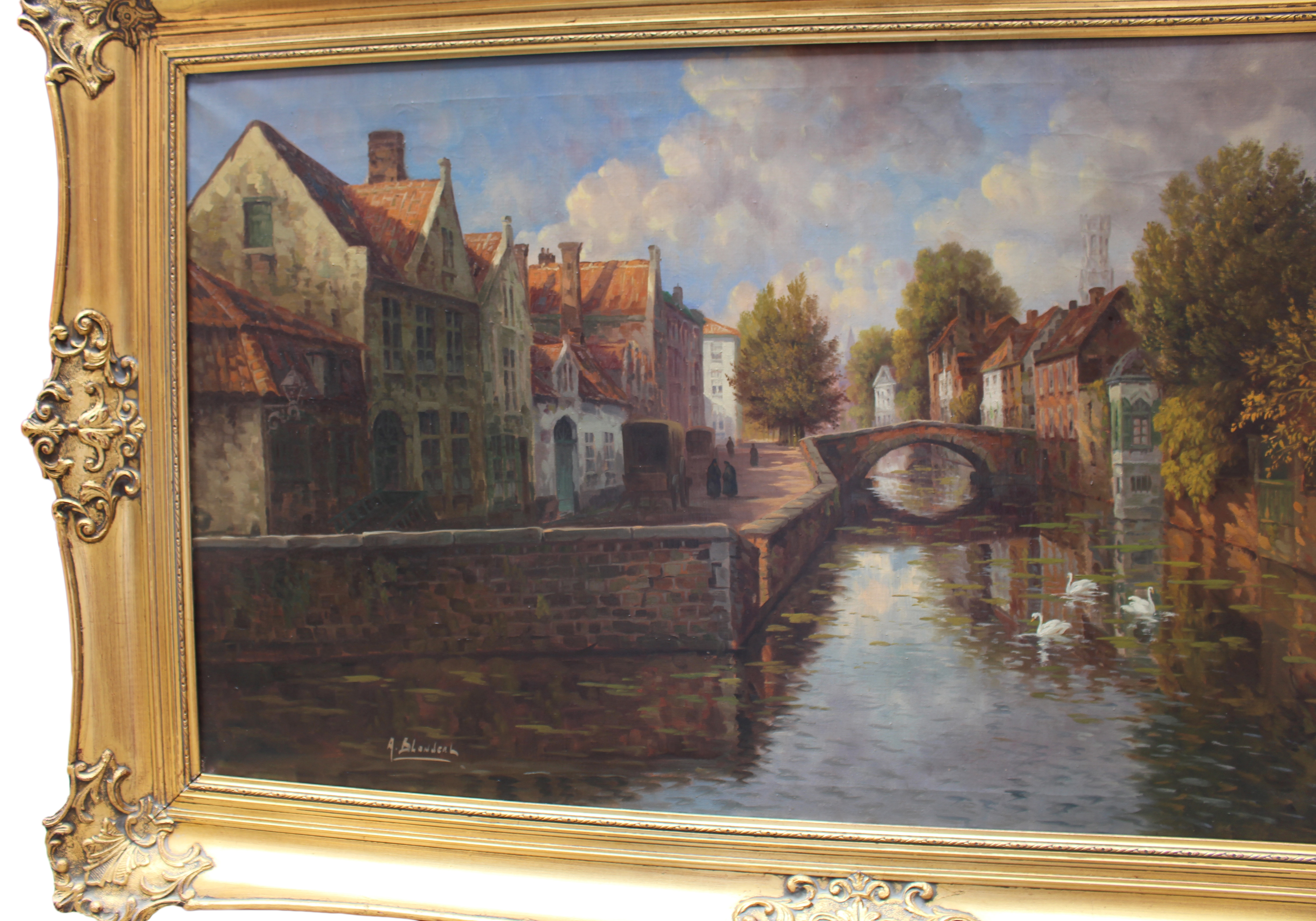 Atmospheric Bruges Canal Landscape Oil on Canvas - Image 7 of 8