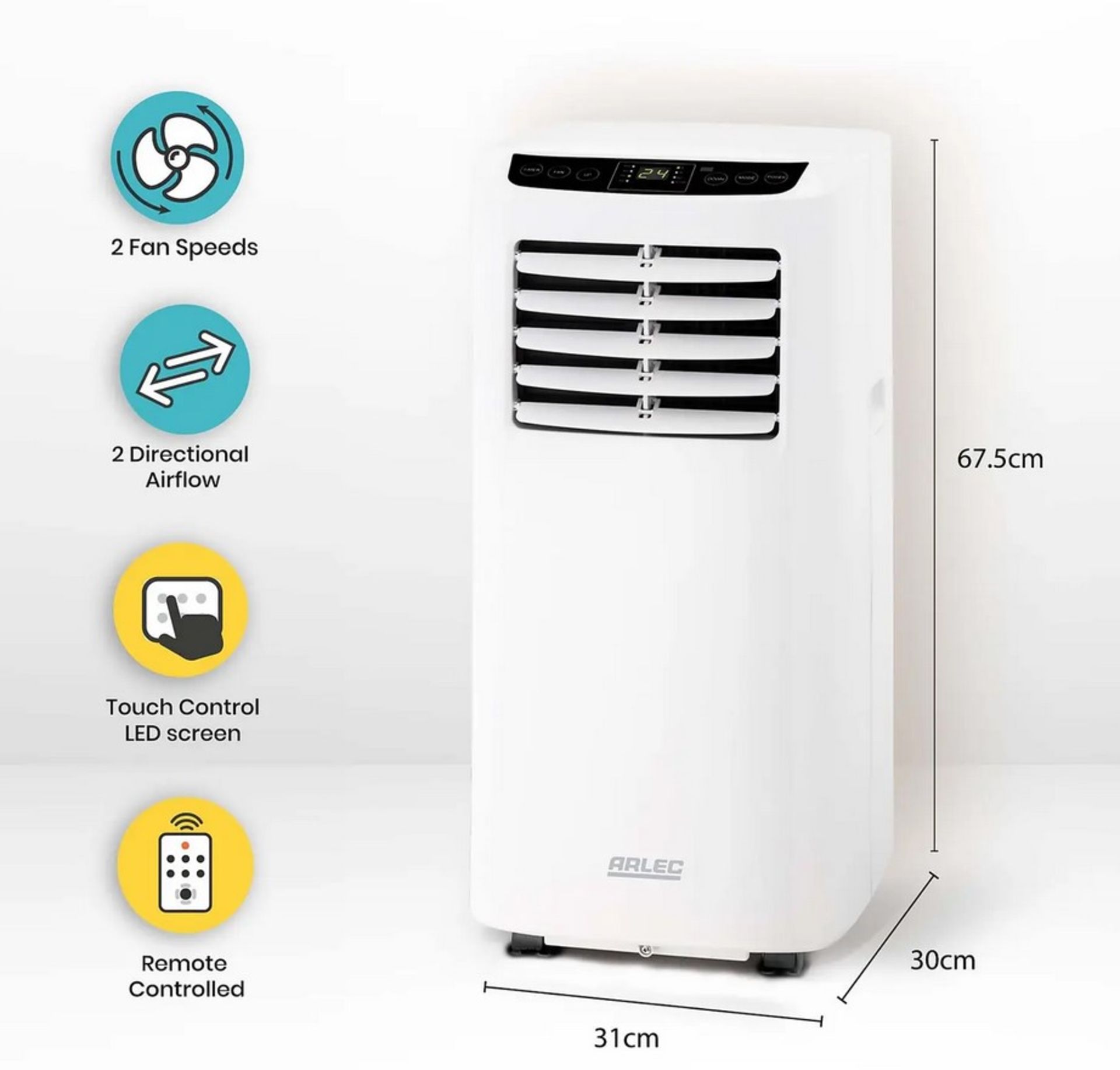 (12/Mez) RRP £400. Arlec Portable Air Conditioner 8000 BTU/h 2.34kW. Cooling And Dehumidifying Fu... - Image 2 of 4