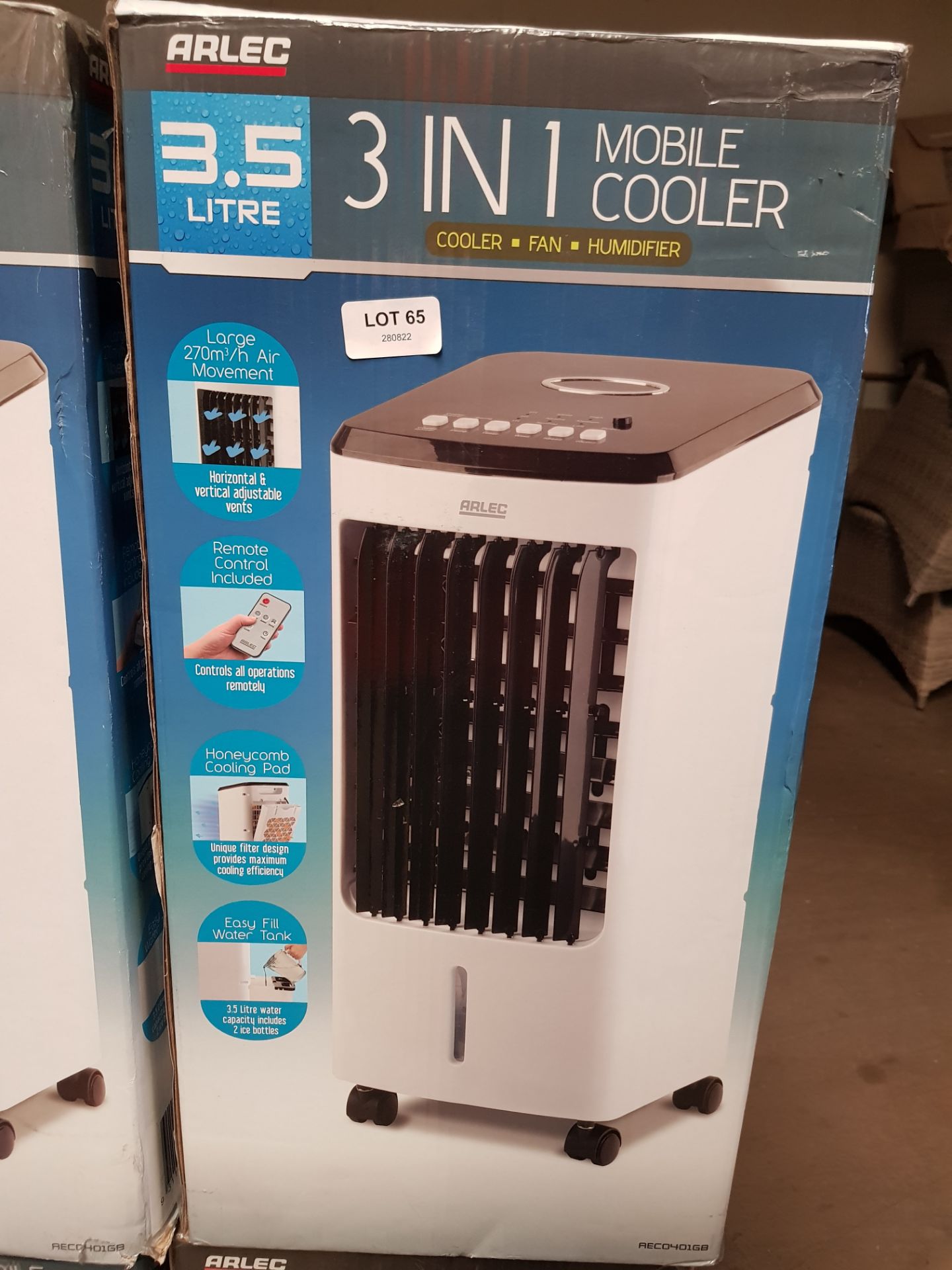 (65/Mez) RRP £80. Arlec 3.5Litre 3 In 1 Mobile Cooler. Cooler, Fan & Humidifier Unit. Large 270m3... - Image 4 of 4