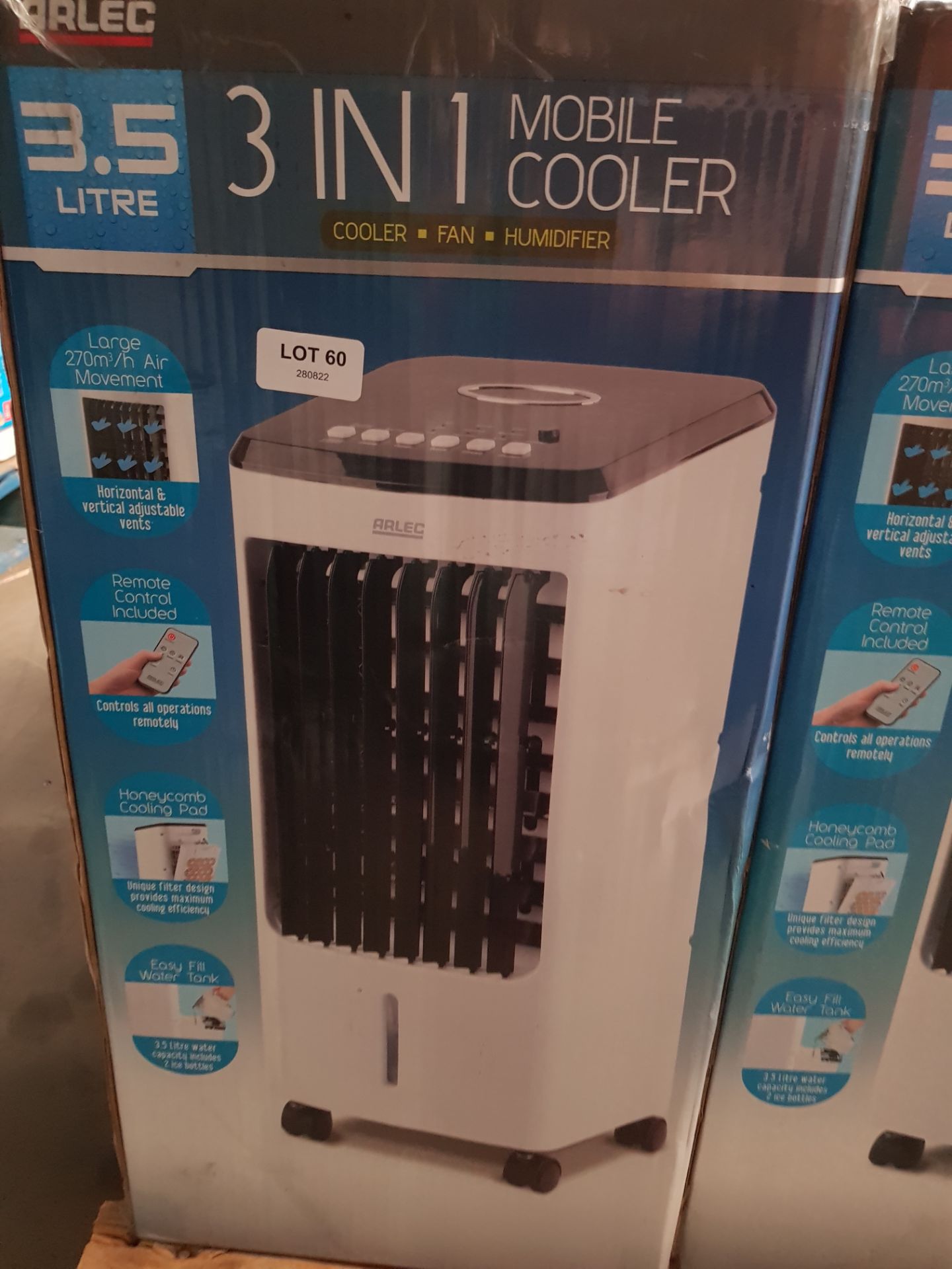 (60/Mez) RRP £80. Arlec 3.5Litre 3 In 1 Mobile Cooler. Cooler, Fan & Humidifier Unit. Large 270m3... - Image 4 of 4