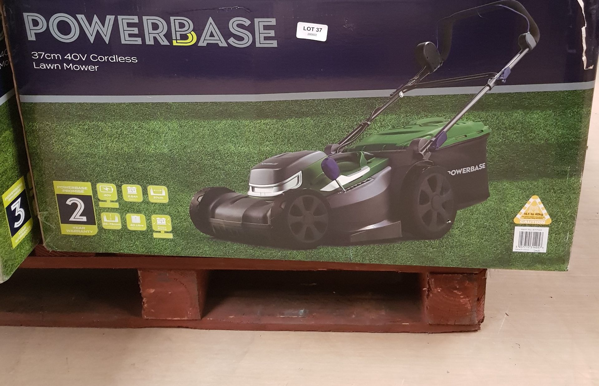 (37/Mez) RRP £219. Powerbase 37cm 40V Cordless Lawn Mower. 7 x Cutting Heights (25-75mm). 40 Litr... - Image 4 of 5