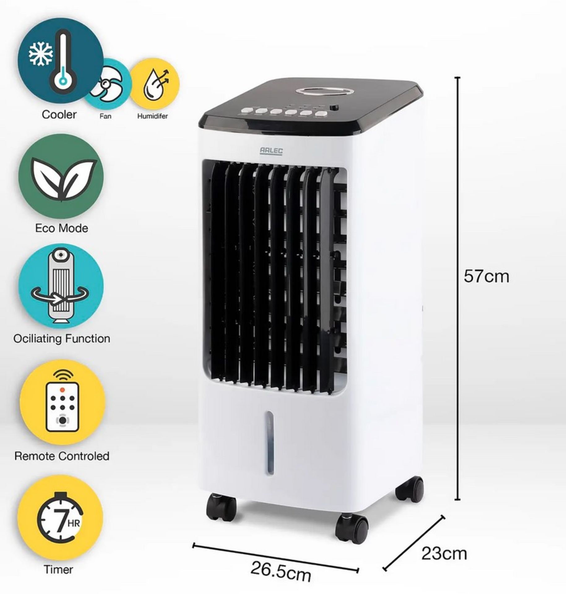 (60/Mez) RRP £80. Arlec 3.5Litre 3 In 1 Mobile Cooler. Cooler, Fan & Humidifier Unit. Large 270m3... - Image 2 of 4