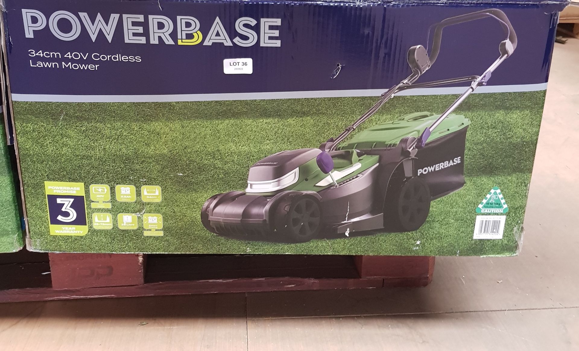 (36/Mez) RRP £189. Powerbase 34cm 40V Cordless Lawn Mower. 5 x Cutting Heights (25-75mm). 35 Litr... - Image 5 of 5