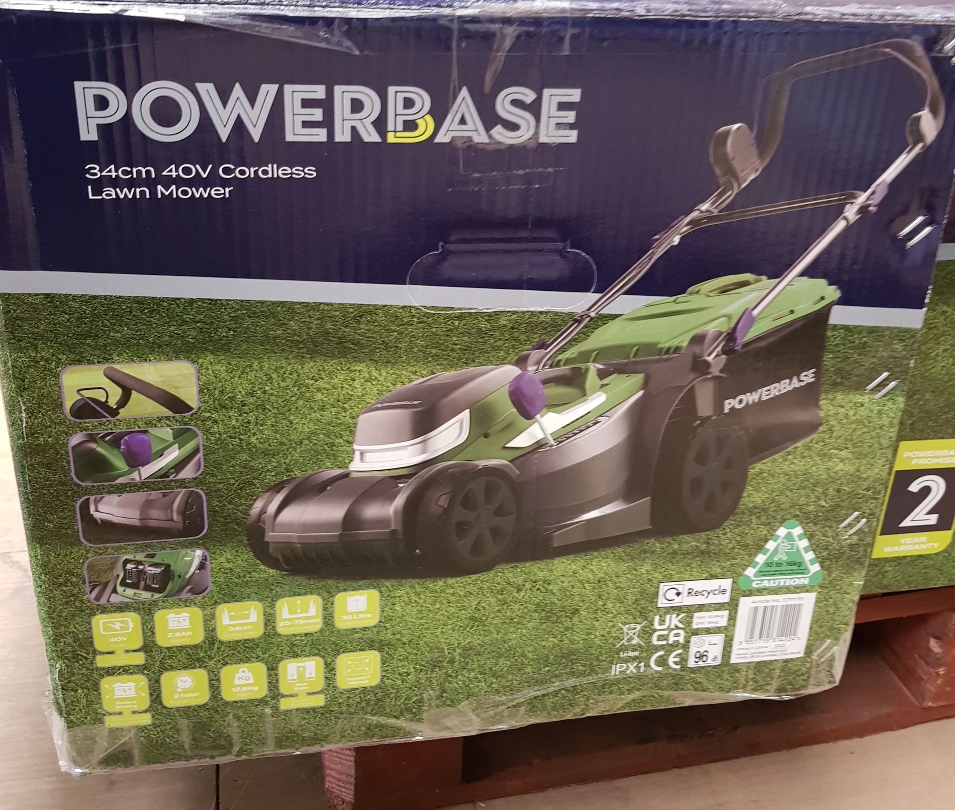 (36/Mez) RRP £189. Powerbase 34cm 40V Cordless Lawn Mower. 5 x Cutting Heights (25-75mm). 35 Litr... - Image 4 of 5