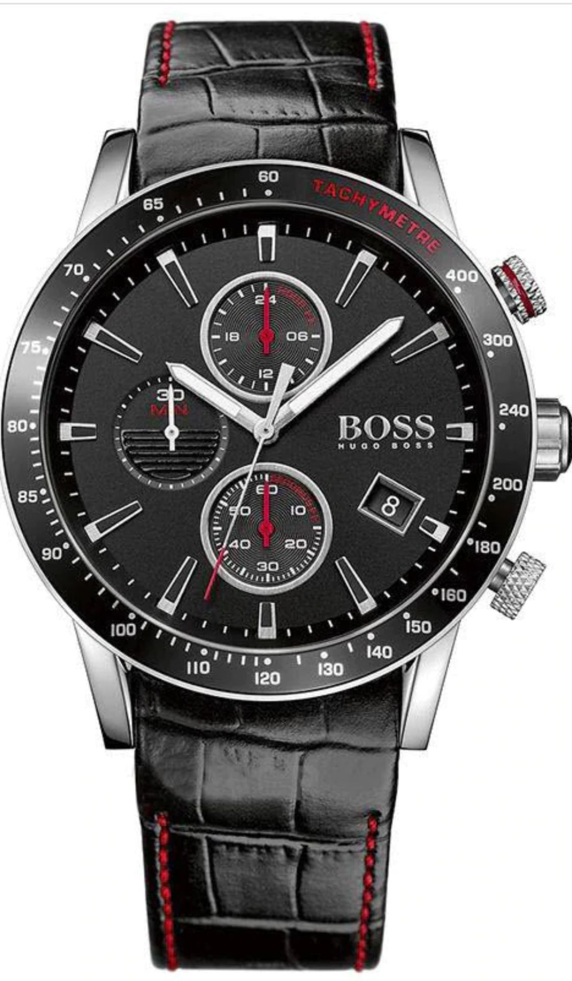 Hugo Boss 1513390 Men's Rafale Black Leather Strap Chronograph Watch - Image 4 of 11