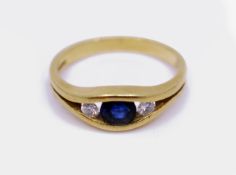 Three Stone Sapphire & Diamond 18ct Gold Ring