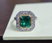 Emerald & Diamond Cluster Ring 2.31 Carat Emerald