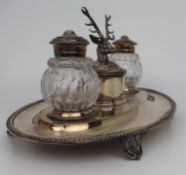 Victorian Silver Plate & Cut Glass Inkwell