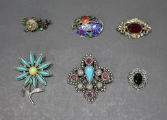 Collection of 6 Brooches