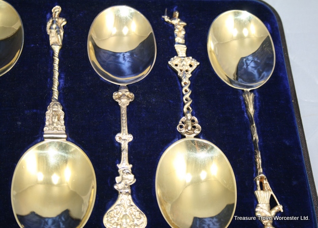 Cased Set of Six Silver Gilt Apostle Serving Spoons 1895 - Image 4 of 7