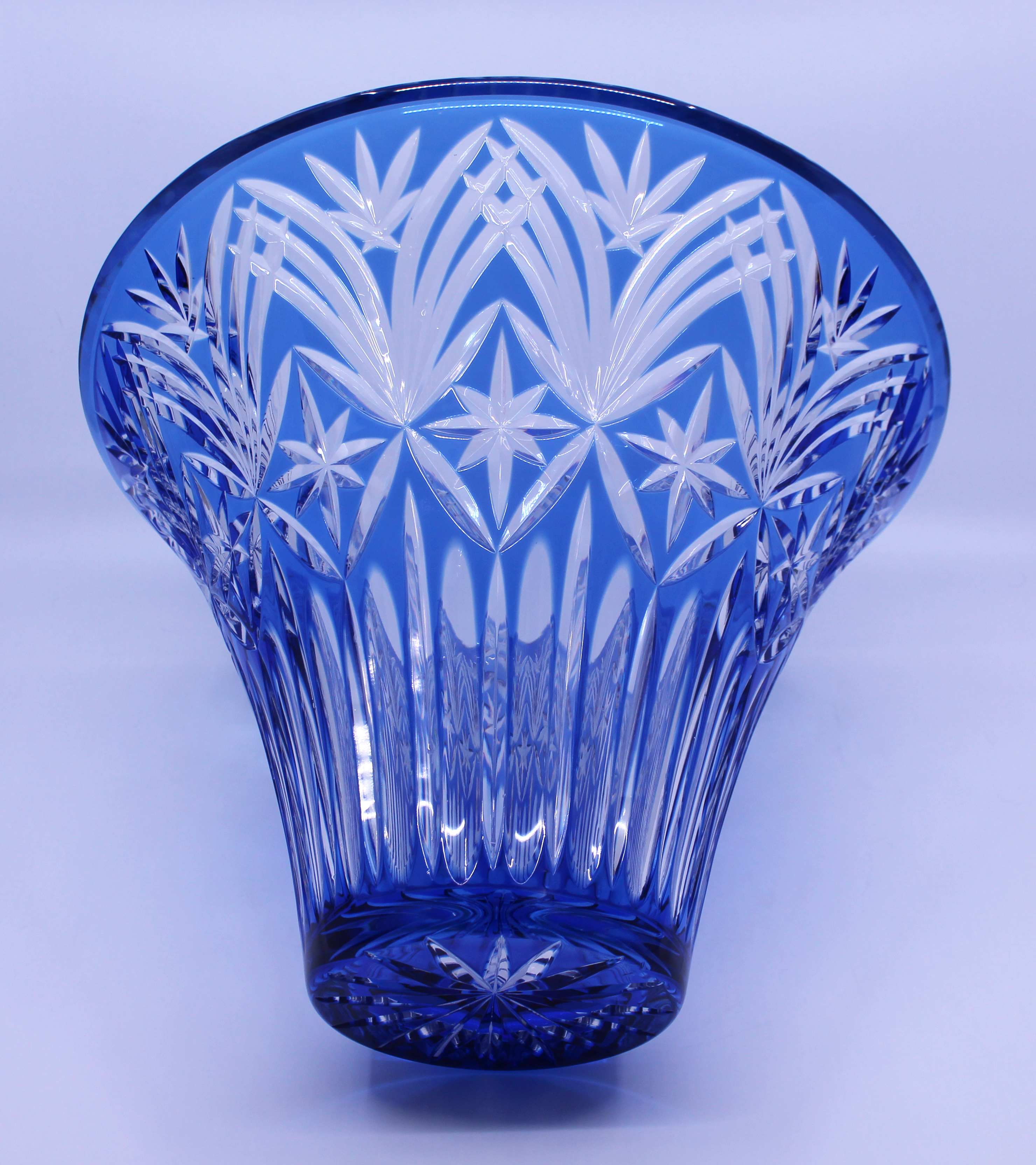 Vintage Stourbridge Glass Blue Overlay Crystal Splayed Vase - Image 7 of 8