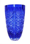 English Vintage Blue Overlay Crystal Glass Vase