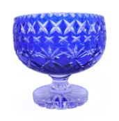 English Blue Overlay Crystal Footed Bowl c.1950