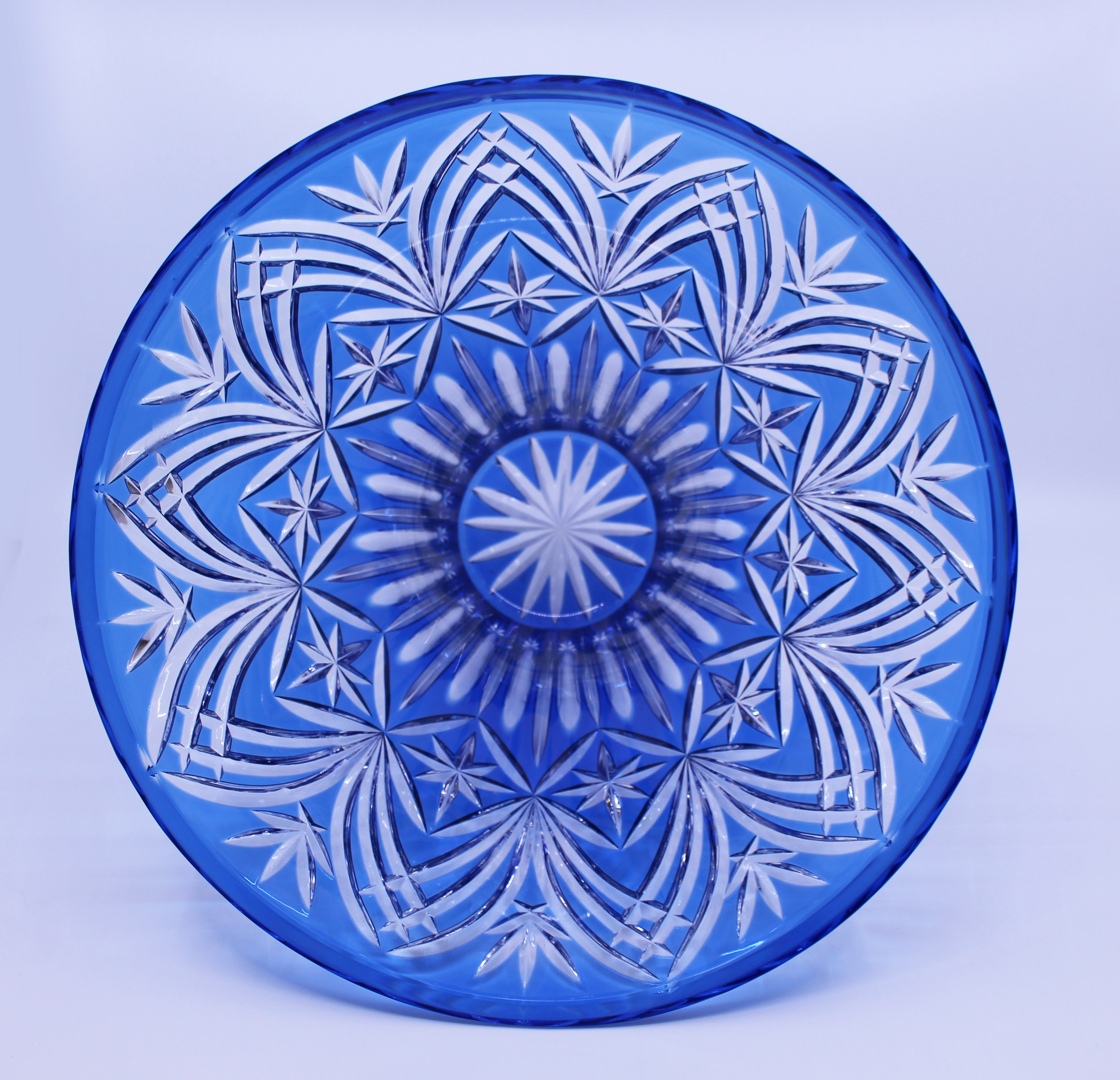 Vintage Stourbridge Glass Blue Overlay Crystal Splayed Vase - Image 8 of 8