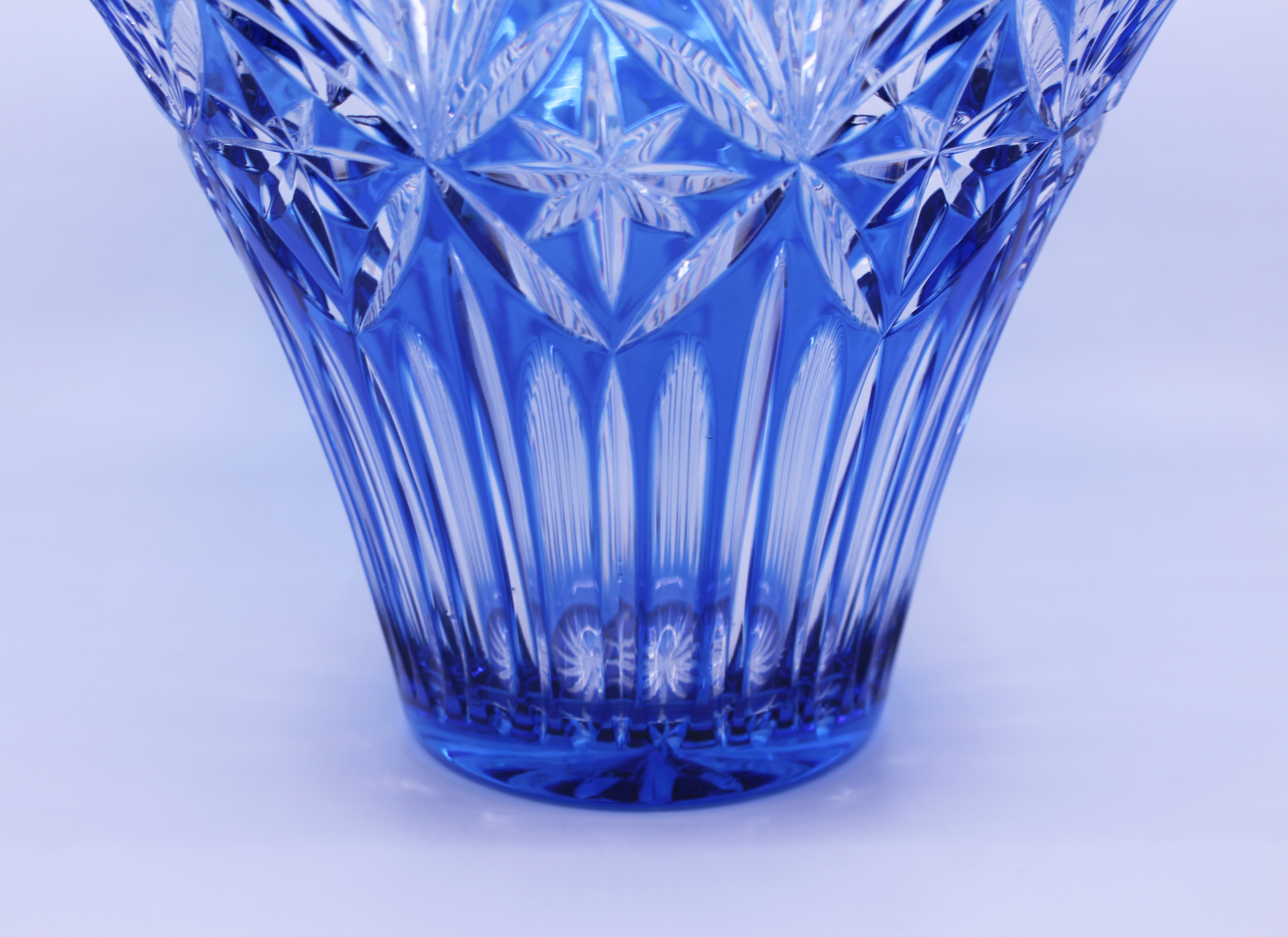 Vintage Stourbridge Glass Blue Overlay Crystal Splayed Vase - Image 4 of 8